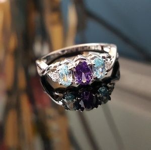 Amethyst and Aquamarine Cubic Zirconia Ring